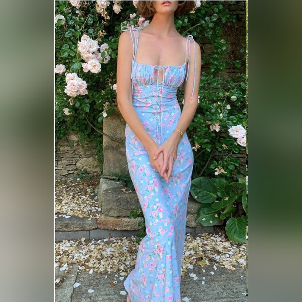 Marthea Satin Floral Bodycon Mermaid Zip Maxi Dress